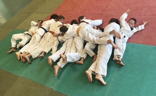 Judoka robbt über den Rest der Gruppe